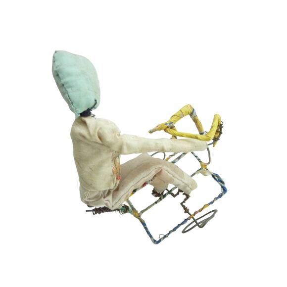 Vintage Handmade African Push Toy Man on Bike - Picture 5 of 7